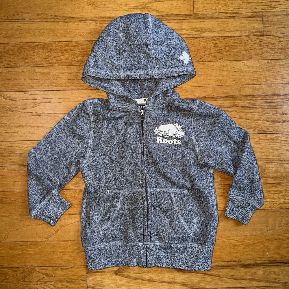 Roots Canada Toddler 4T Gray Full Zip Classic Beaver‎ Logo Hoodie Sweatshirt
